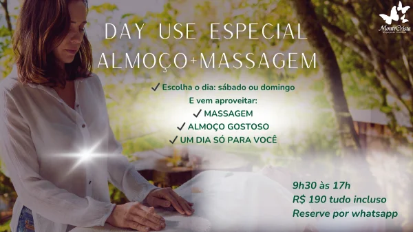 Day Use com Almoço e Massagem inclusos | 29 a 30/11